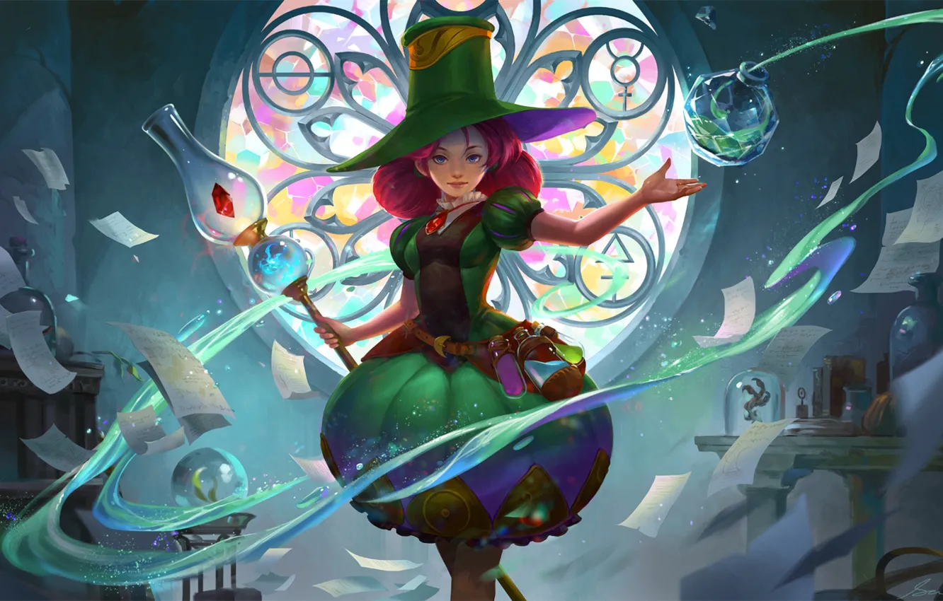 Photo wallpaper girl, fantasy, staff, by Sandara