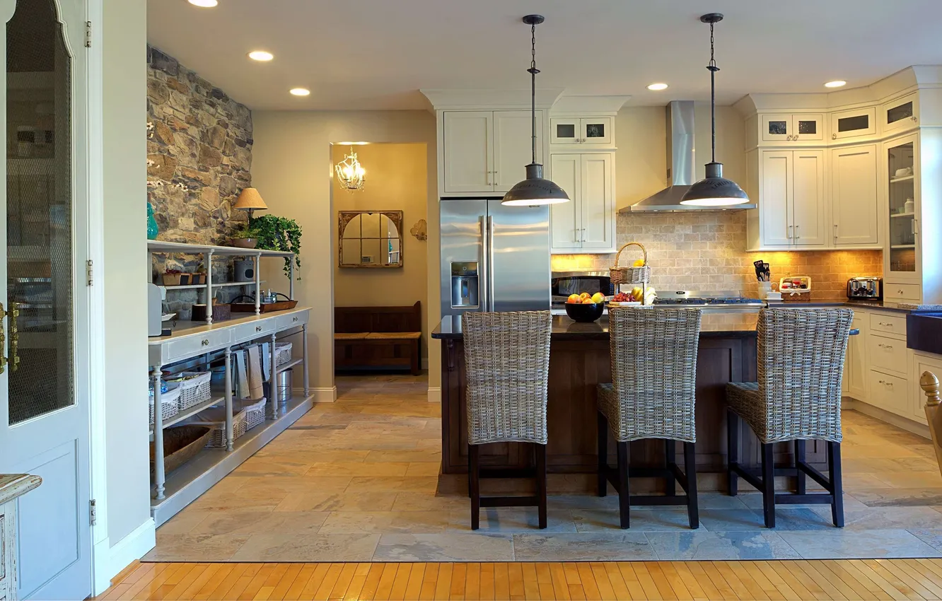 Photo wallpaper design, style, interior, kitchen, dining room, dining area, Farmhouse, Great Falls