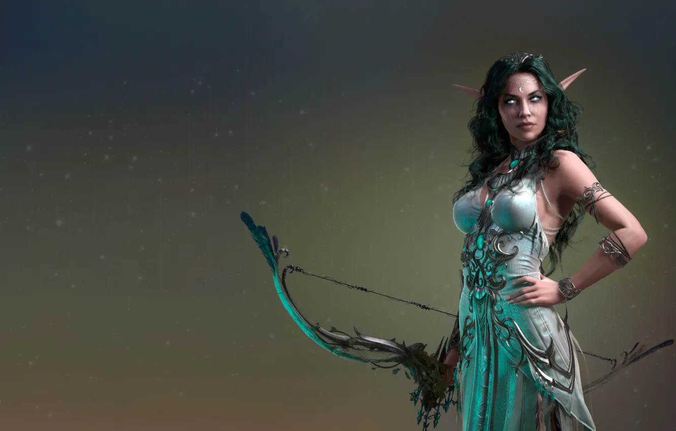 Photo wallpaper girl, weapons, elf, the game, bow, art, elf, characters