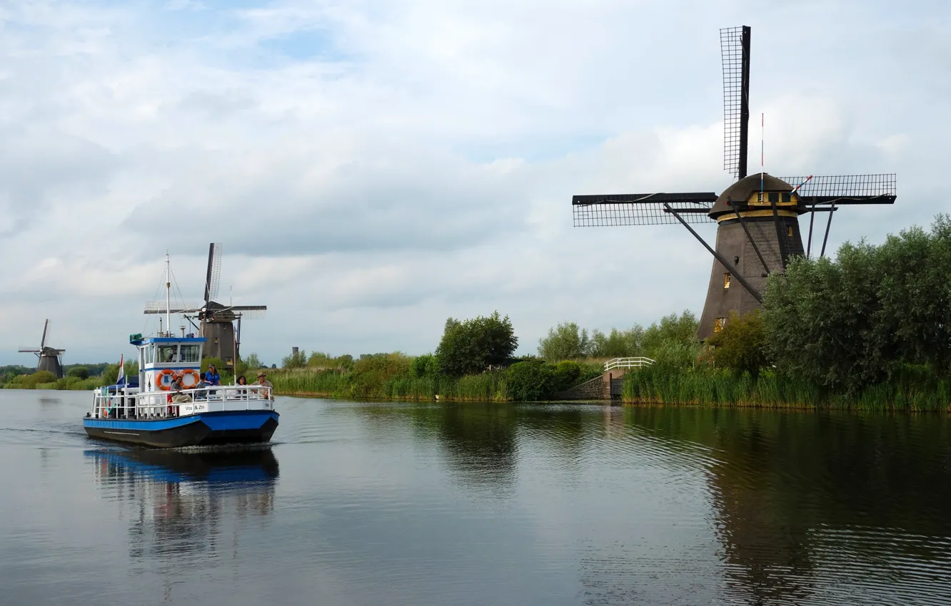 Photo wallpaper Holland, The Netherlands, Kinderdijk, ...mills