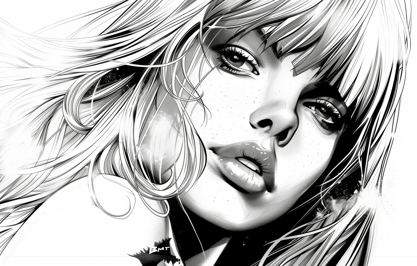 Photo wallpaper monochrome, women, blonde, Illustration, AI Art