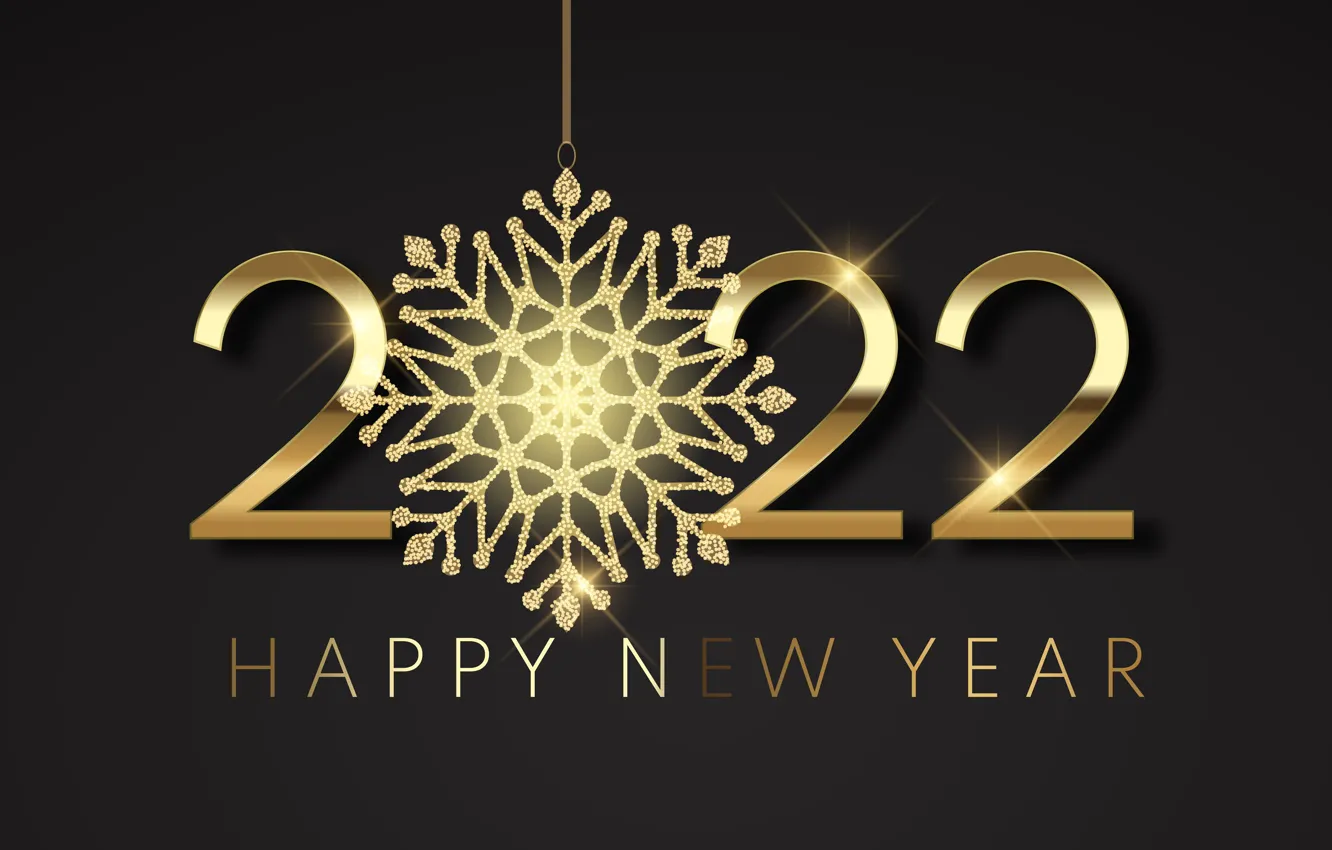 Photo wallpaper gold, figures, New year, golden, black background, new year, happy, snowflake