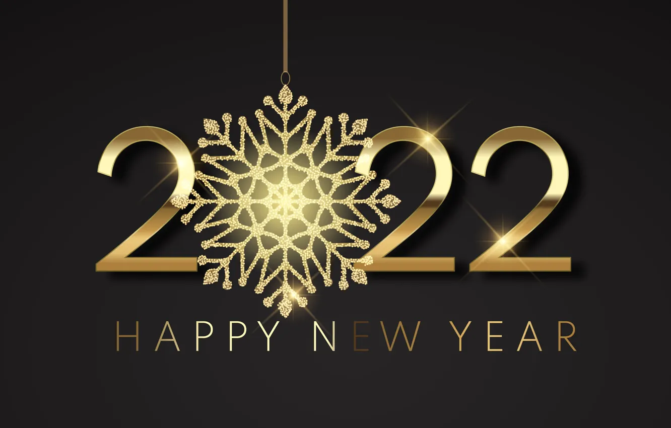 Photo wallpaper snowflakes, gold, new year, figures, golden, black background, New Year, decoration