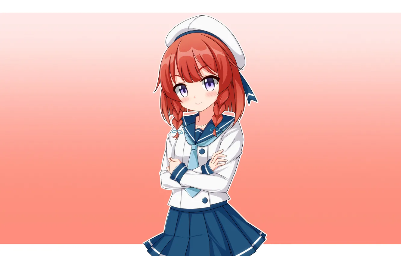 Photo wallpaper girl, long hair, anime, beautiful, purple eyes, pretty, redhead, attractive