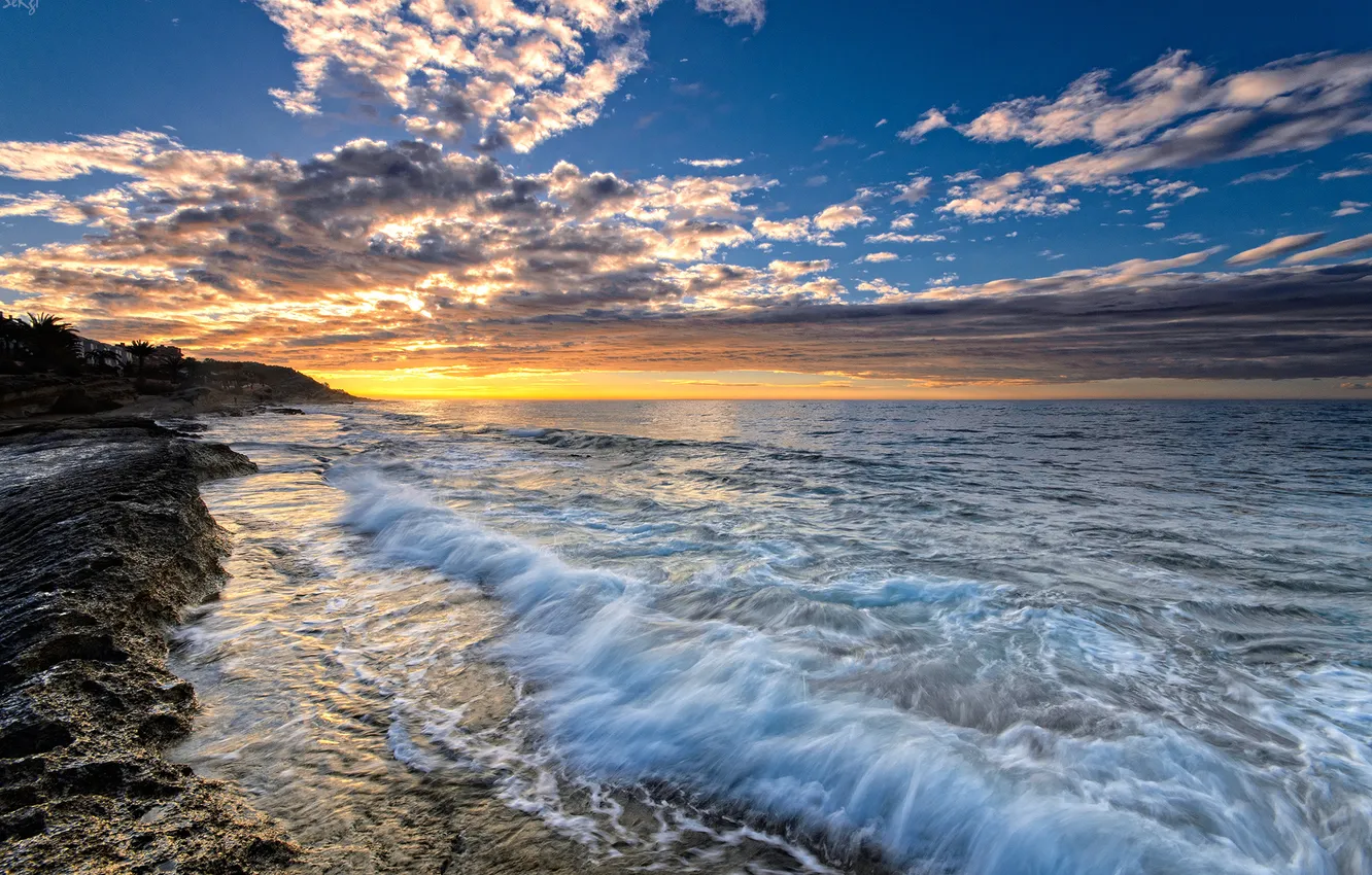 Photo wallpaper sunset, coast, Spain, Spain, Valencia, The Mediterranean sea, Alicante, Alicante