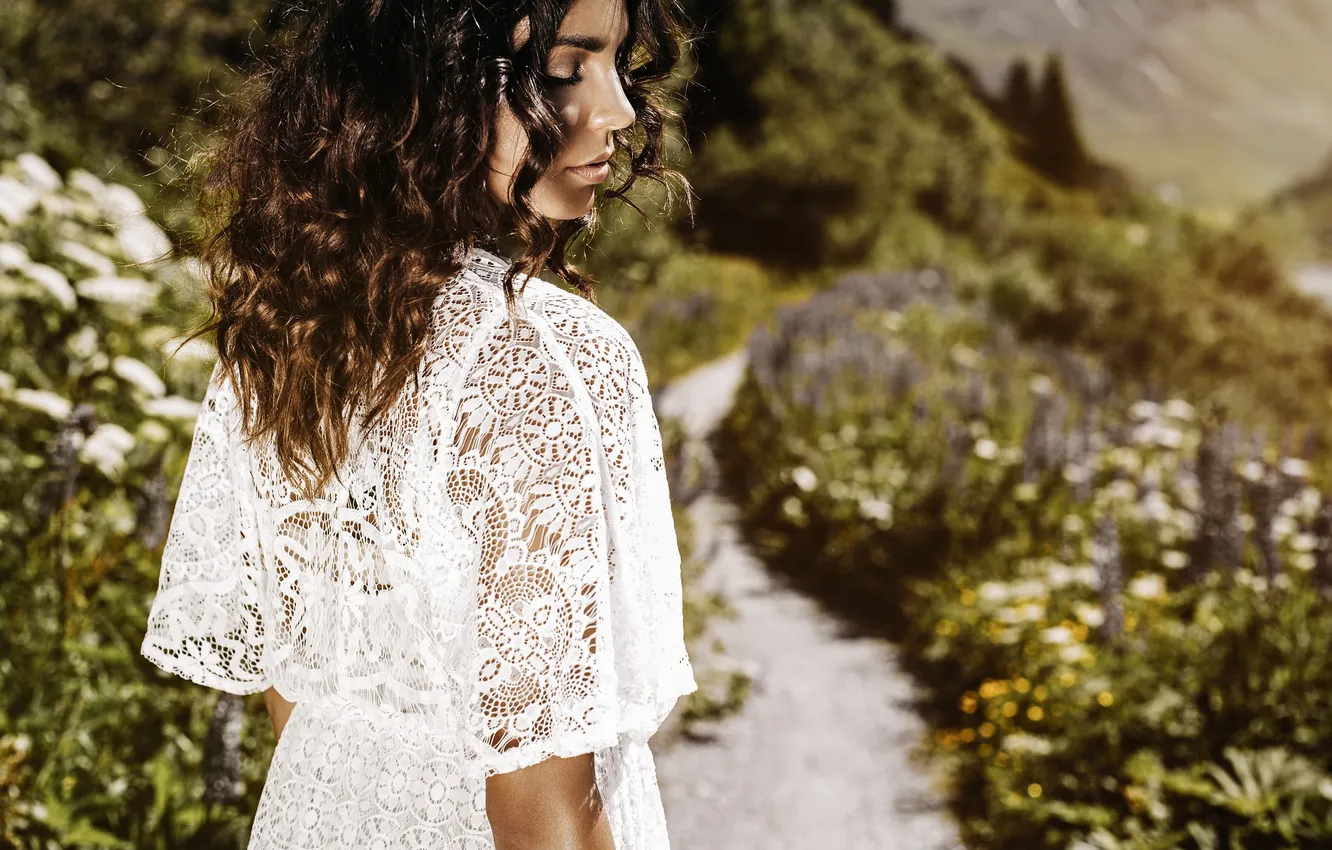 Photo wallpaper summer, girl, brunette, curls