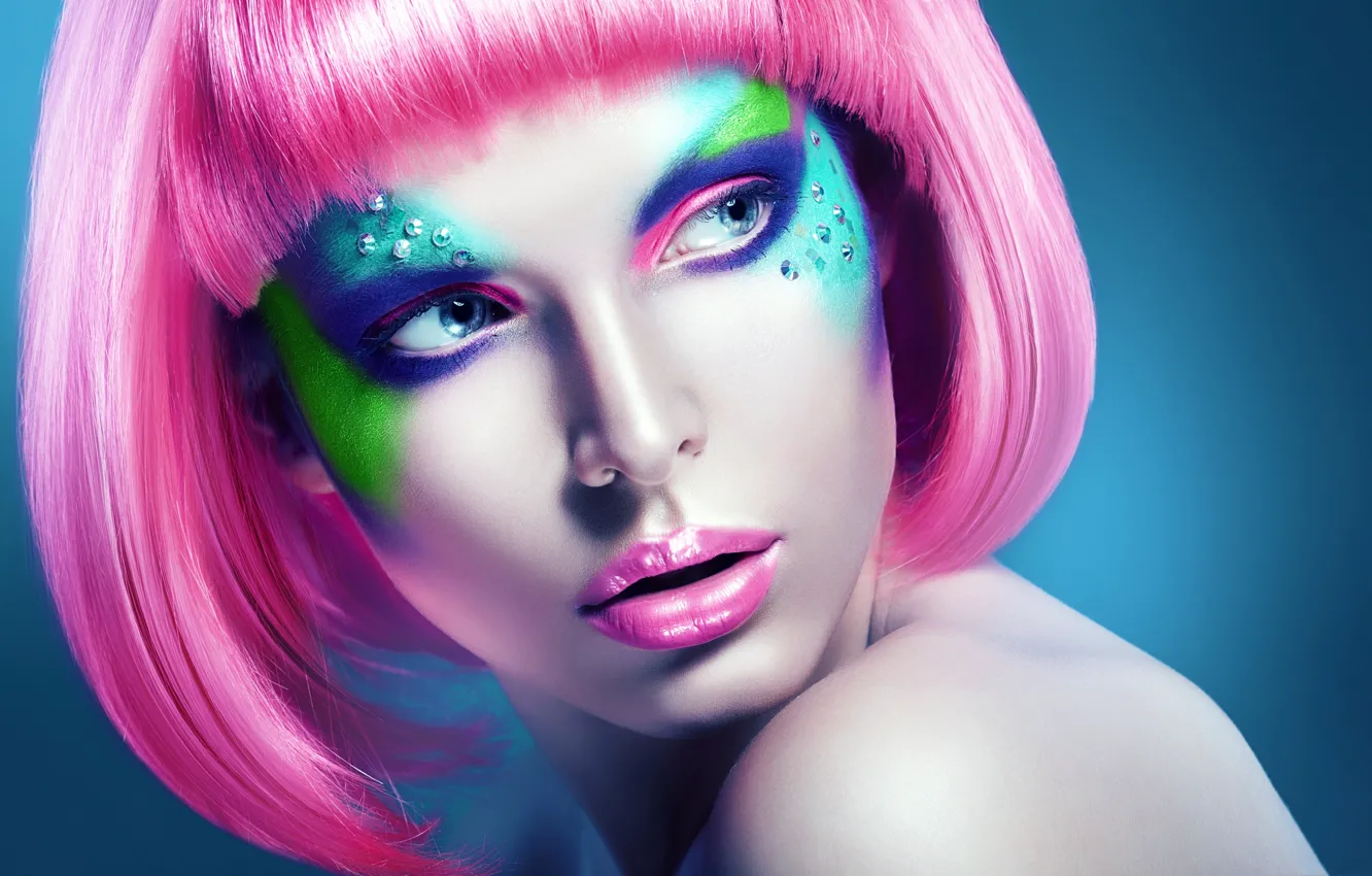 Photo wallpaper girl, face, makeup, wig