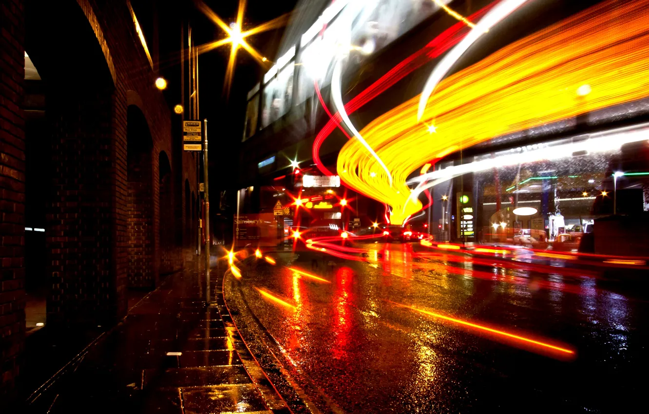 Photo wallpaper night, movement, street, England, London, excerpt, night, street