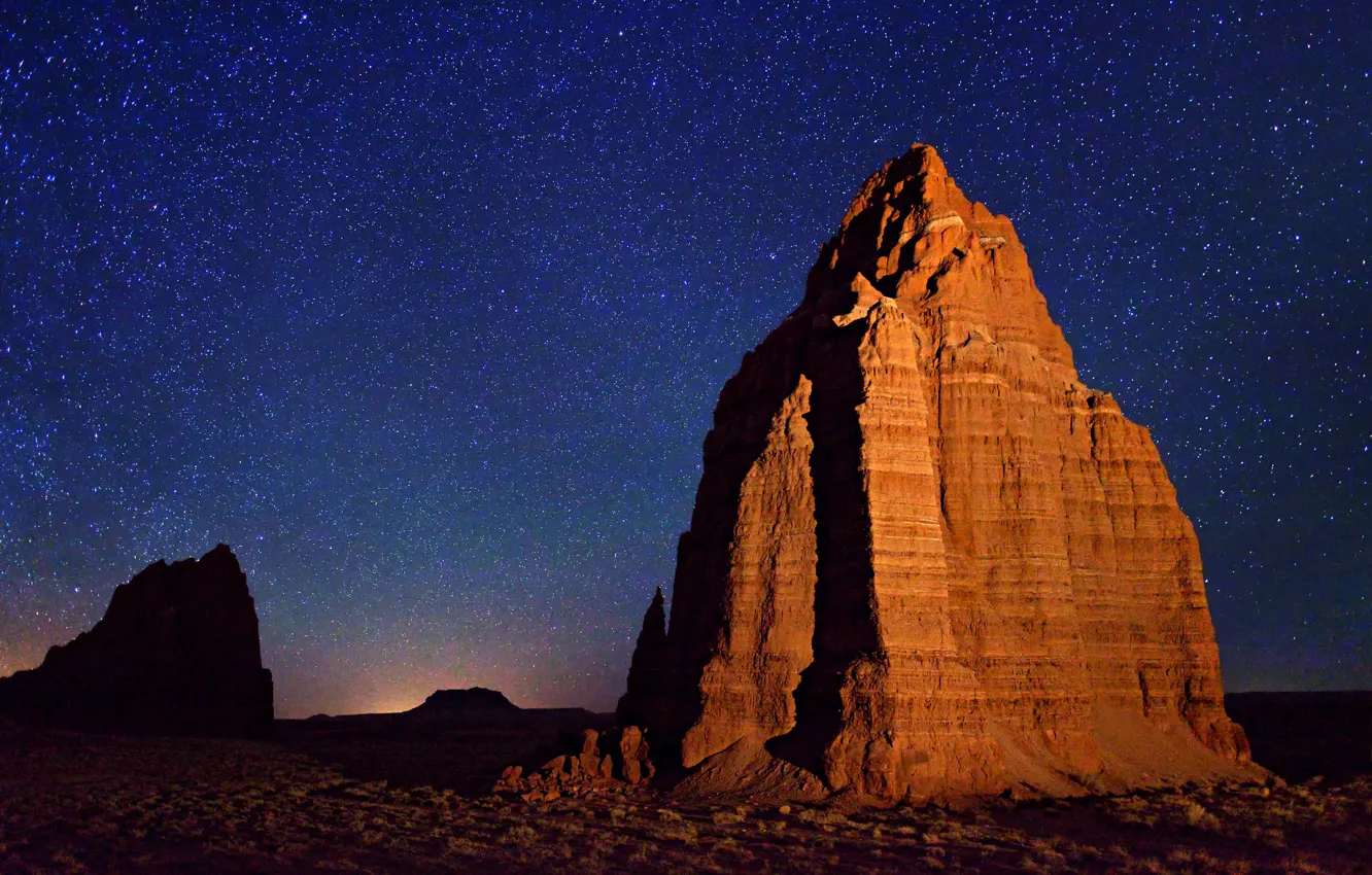 Photo wallpaper nature, rocks, desert, starry sky