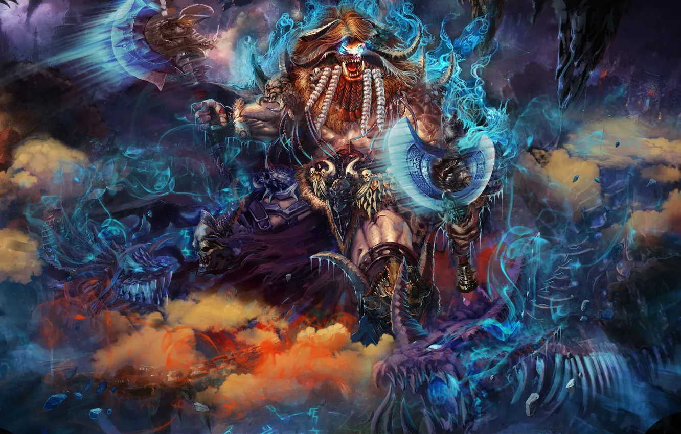 Photo wallpaper weapons, dragon, monster, warrior, art, rage, horns, LI yajun