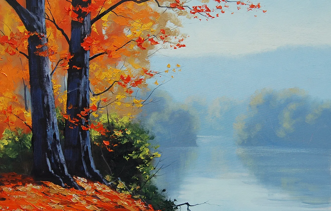 Wallpaper figure, art, artsaus, autumn-lake-prints for mobile and ...