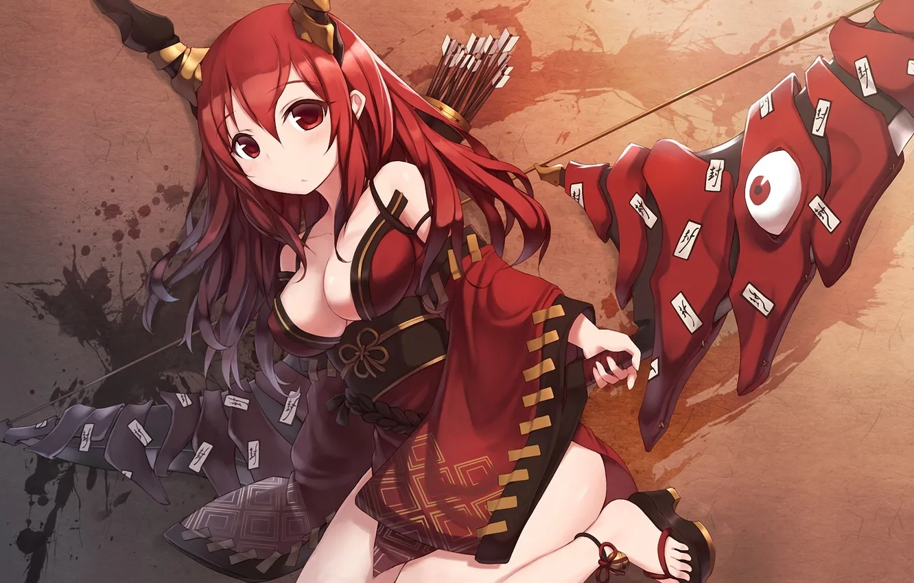 Photo wallpaper eyes, girl, bow, art, horns, arrows, zenn