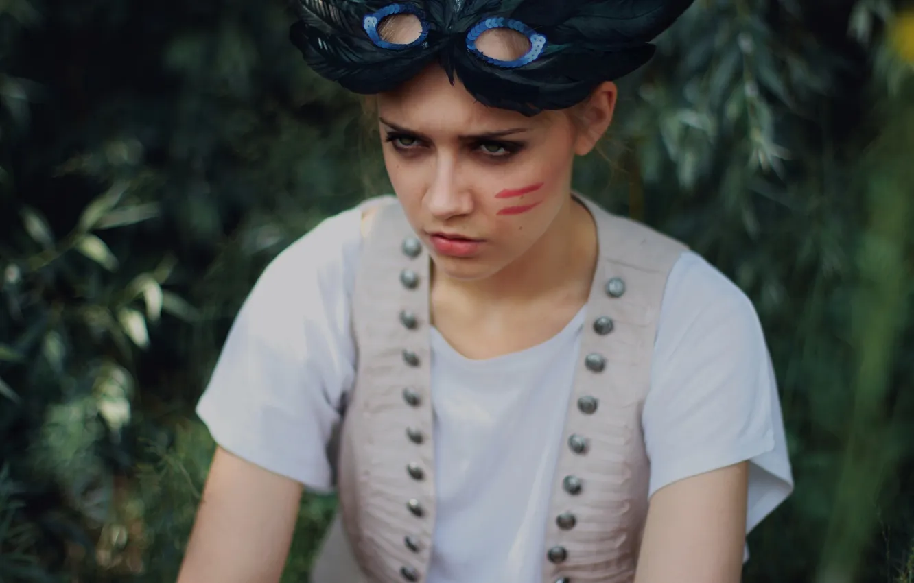 Photo wallpaper look, girl, mask