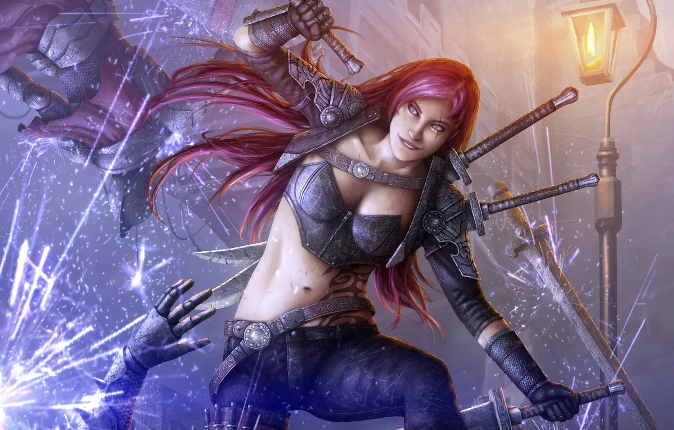 Photo wallpaper girl, sword, red, blade, League of Legends, Katarina, LoL, Sinister Blade