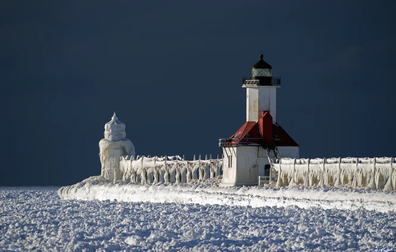Photo wallpaper ice, sea, St. Joseph North Pier