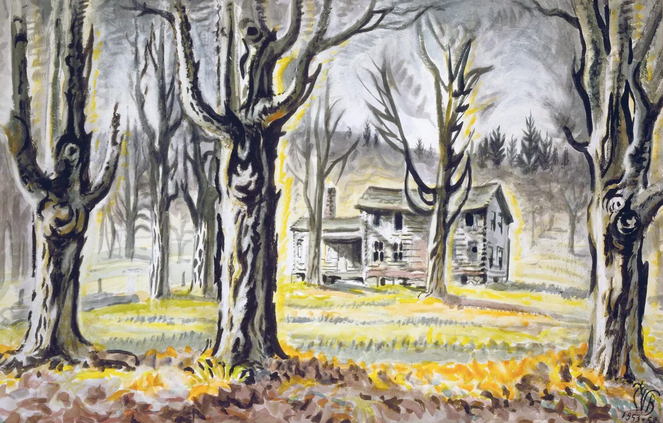 Photo wallpaper Charles Ephraim Burchfield, 1953-58, Old Far House and Maple Trees