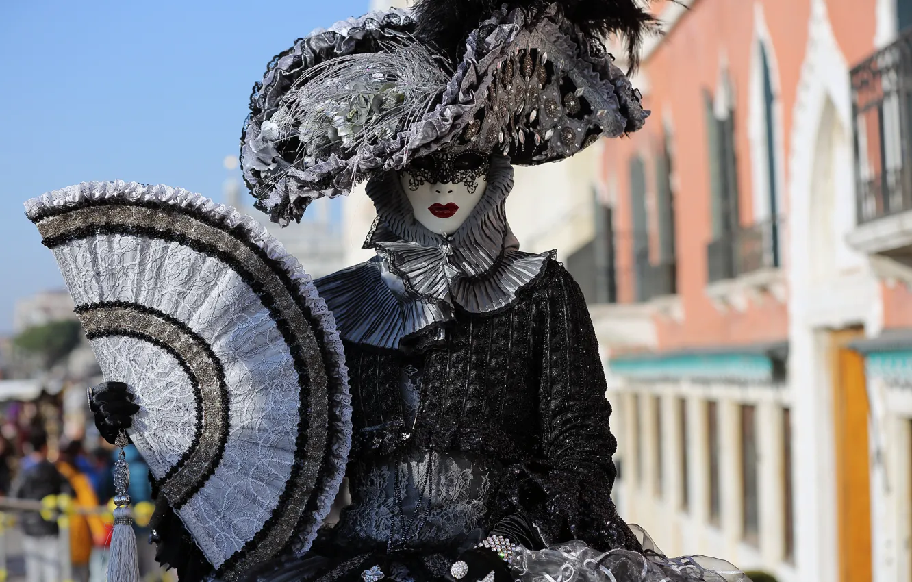 Photo wallpaper girl, mask, costume, carnival