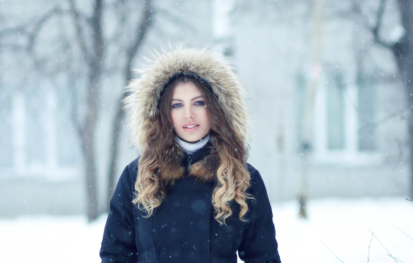 Photo wallpaper girl, snow, fur, Christina, Evgeny Bulatov