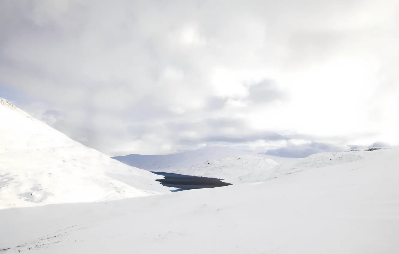 Photo wallpaper snow, mountains, lake