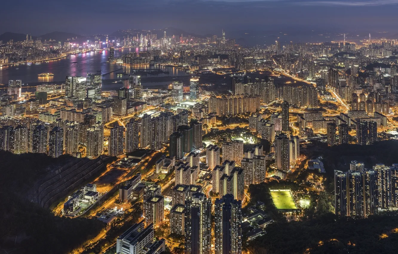 Photo wallpaper the city, lights, Hong Kong, panorama, China, Hong Kong