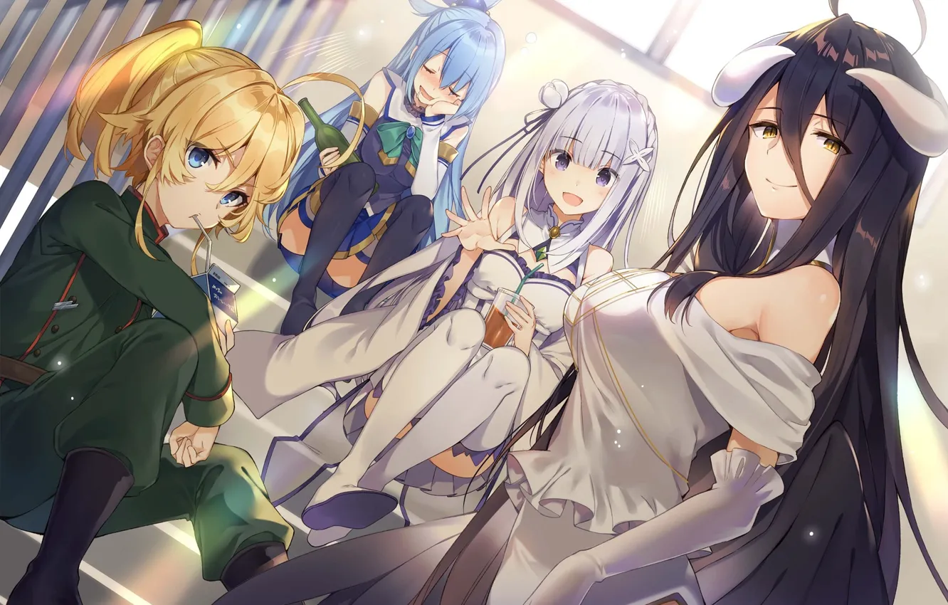 Photo wallpaper Aqua, Emilia, Albedo, Tanya Degurechaff, Isekai Quartet