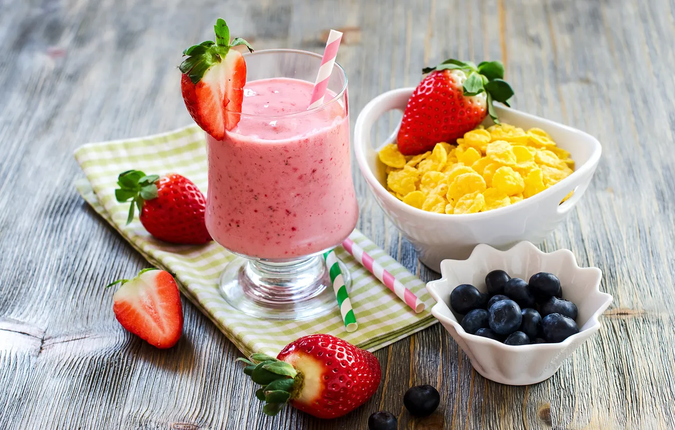 Photo wallpaper berries, blueberries, strawberry, cocktail, sweet, cereal