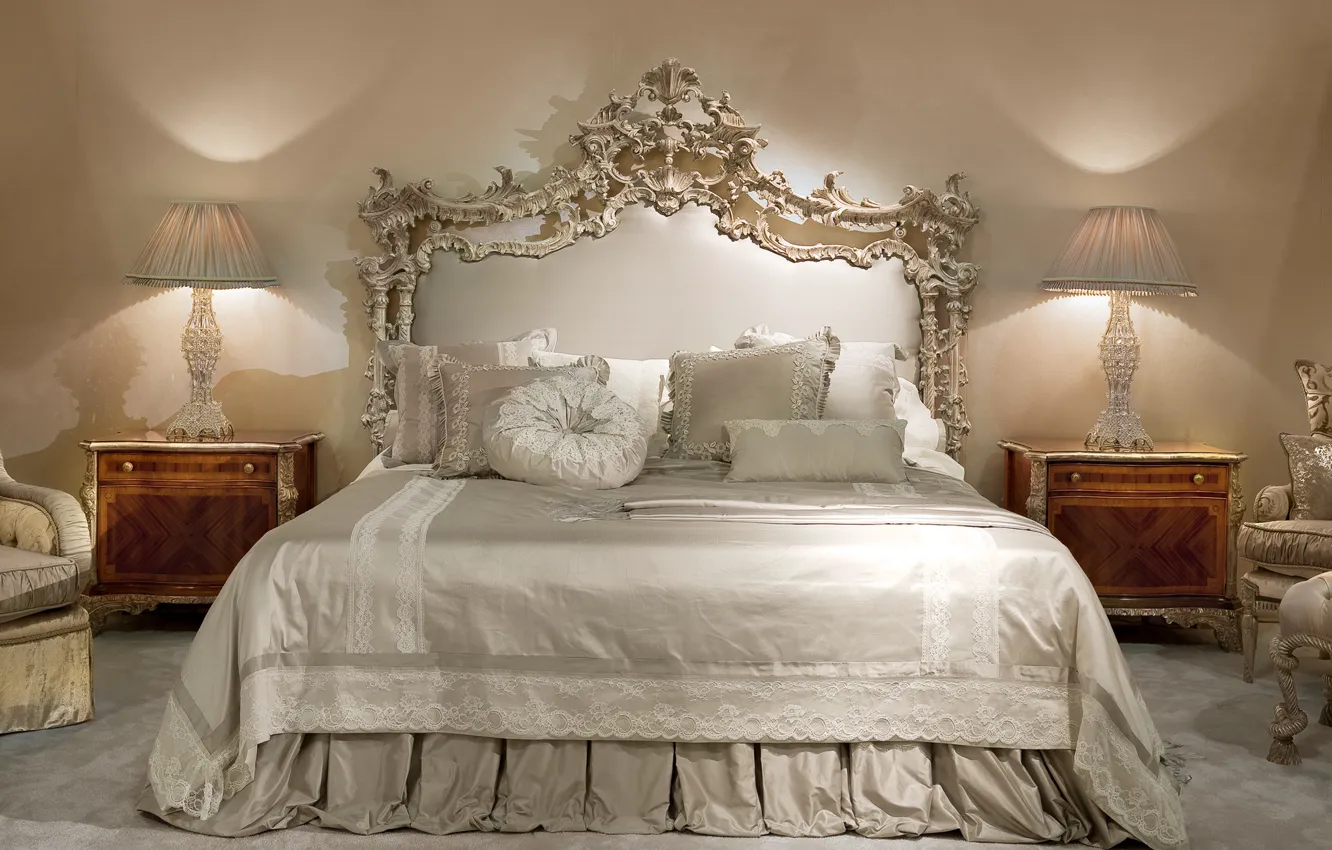 Photo wallpaper room, bed, pillow, bed, lamp, linen, luxury, bedroom