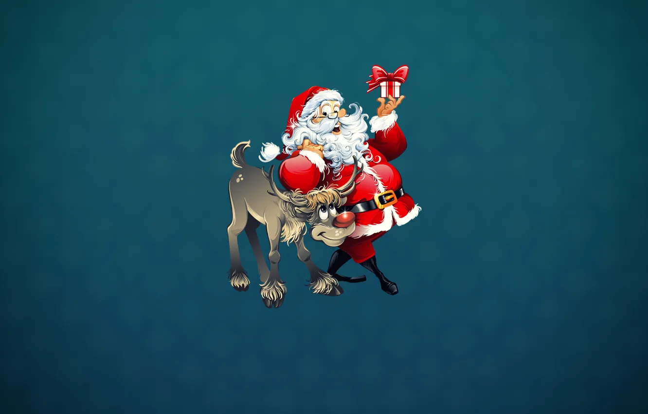 Photo wallpaper background, holiday, new year, minimalism, deer, Christmas, Santa Claus, Santa