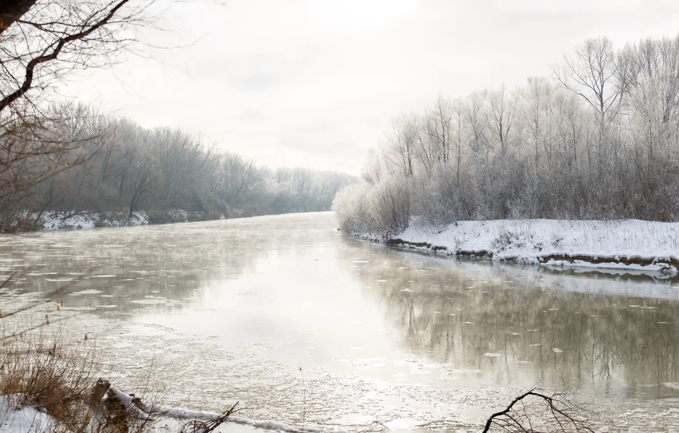 Photo wallpaper winter, snow, River, haze, RUBTSOVSK, photographer Alexander butchers