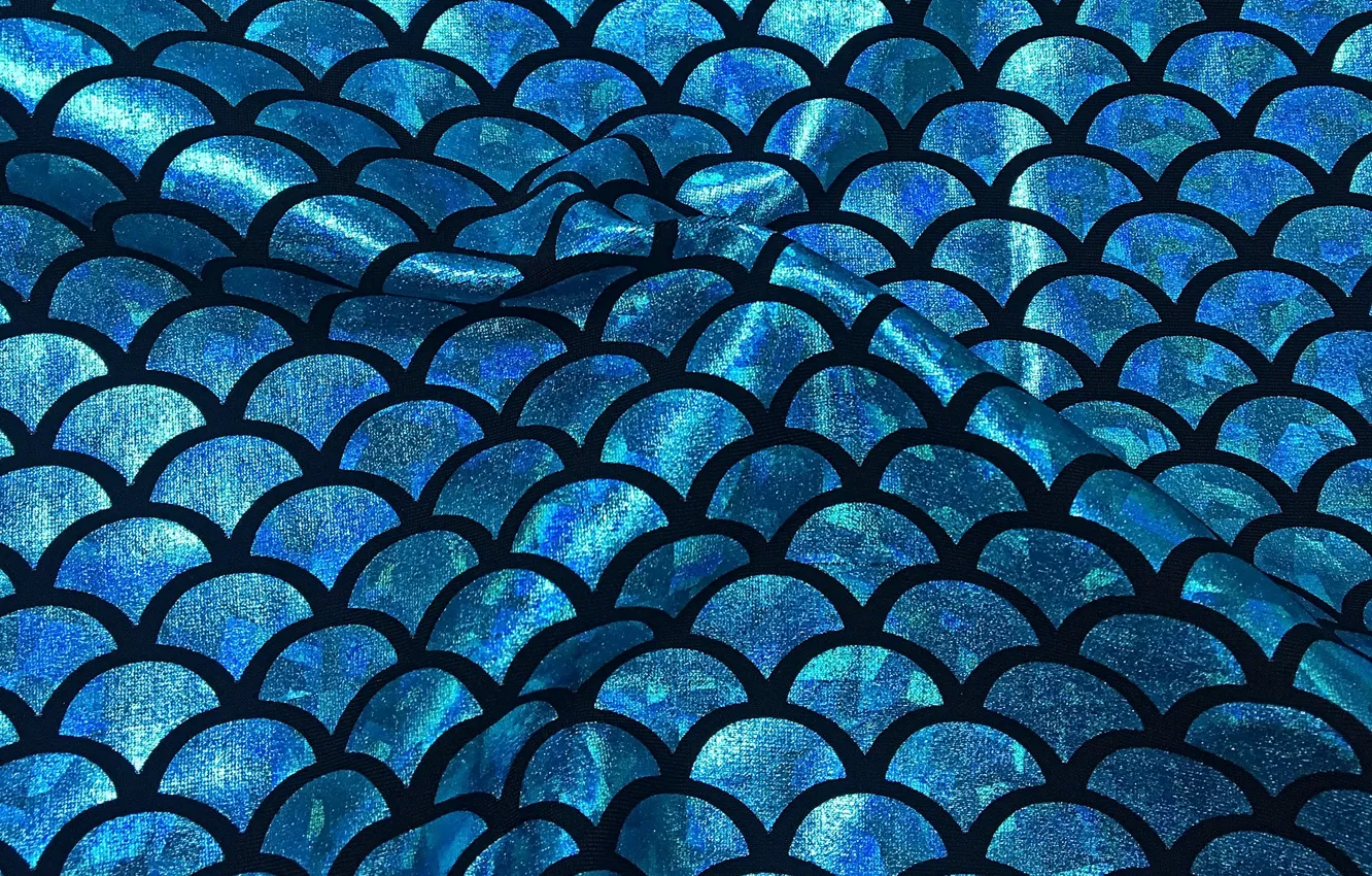 Photo wallpaper background, texture, scales, folds, blue color, holographic fabric, glitter synthetic fibres