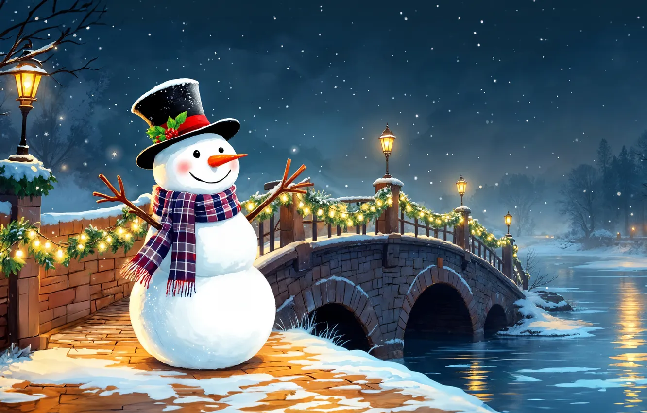 Photo wallpaper snowman, Christmas, winter, snowman