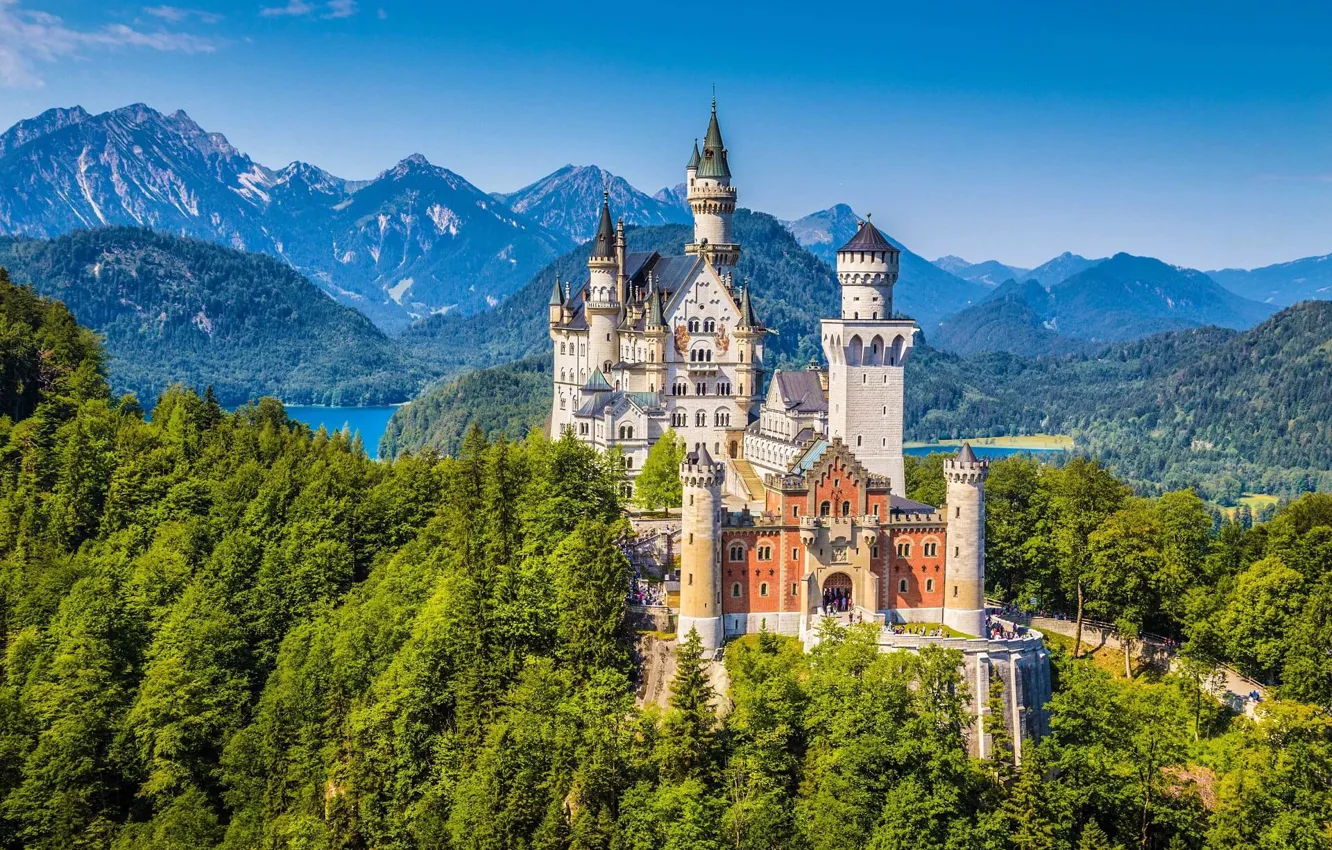 Photo wallpaper mountains, castle, Germany, Bayern, Neuschwanstein, Neuschwanstein Castle