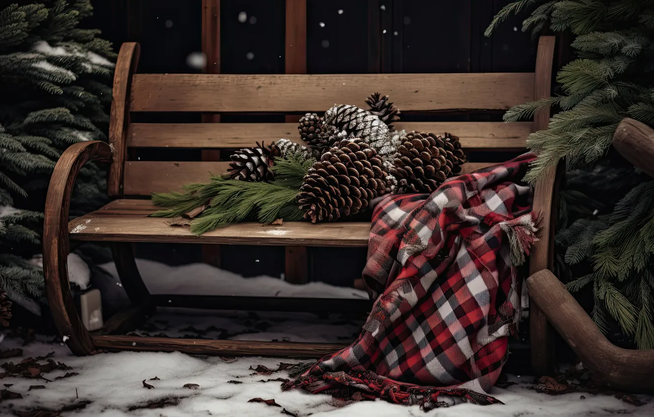 Photo wallpaper winter, snow, decoration, bench, night, tree, new year, Christmas