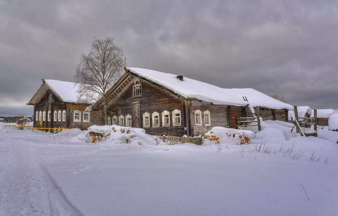 Photo wallpaper snow, village, Arkhangelsk oblast, Cilca