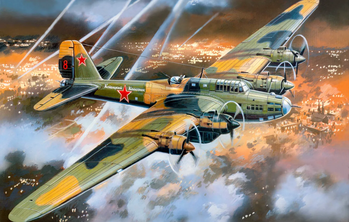 Photo wallpaper the plane, speed, art, giant, USSR, bomber, action, BBC