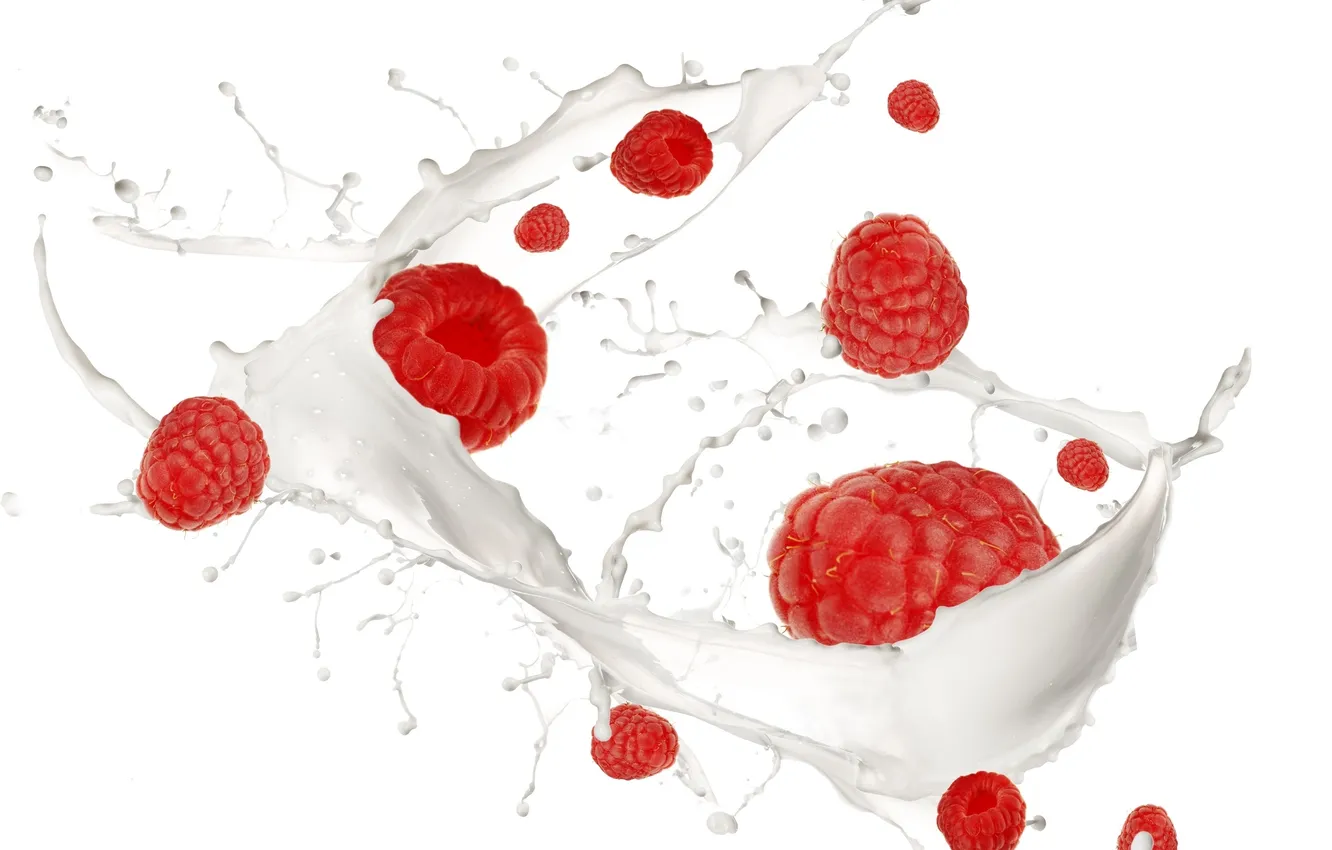Photo wallpaper drops, squirt, freshness, red, berries, raspberry, splash, berry