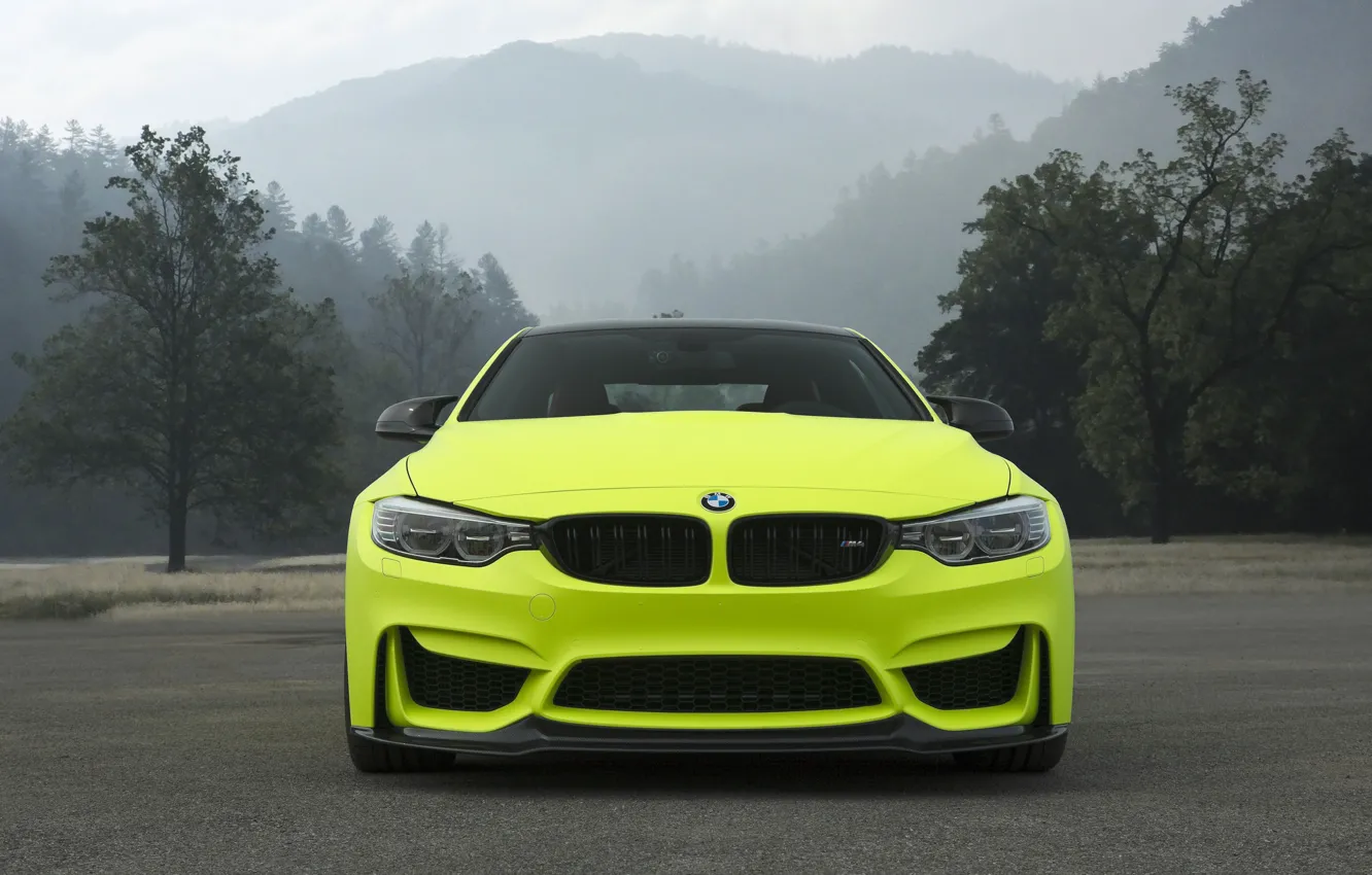 Photo wallpaper BMW, Front, Yellow, Mountains, F82, Sight