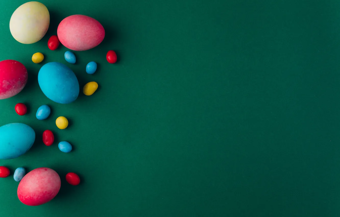 Photo wallpaper eggs, colorful, candy, Easter, wood, spring, Easter, eggs