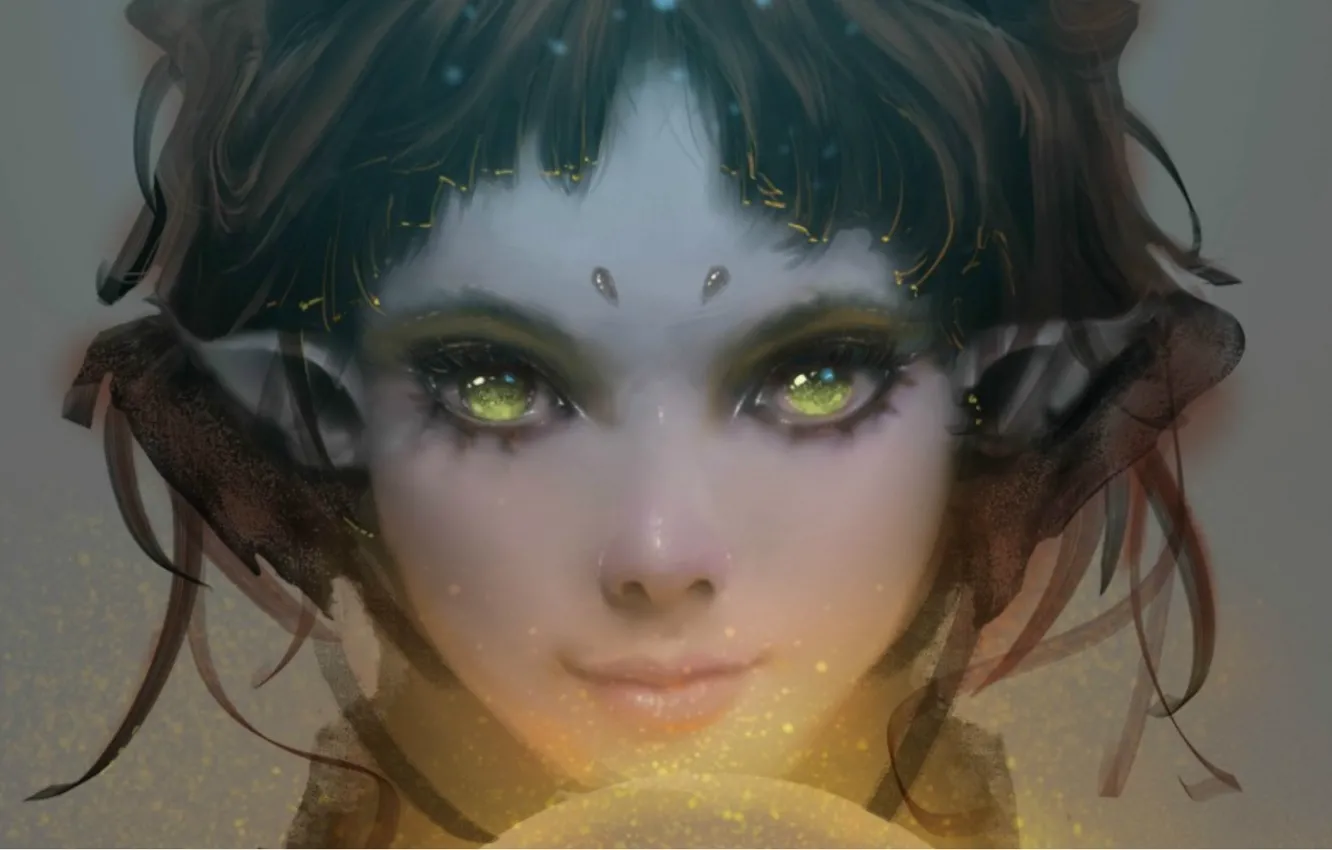 Photo wallpaper girl, magic, elf, yellow eyes