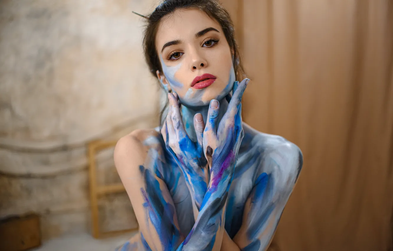 Photo wallpaper girl, face, paint, model, hair, Dmitry Medved