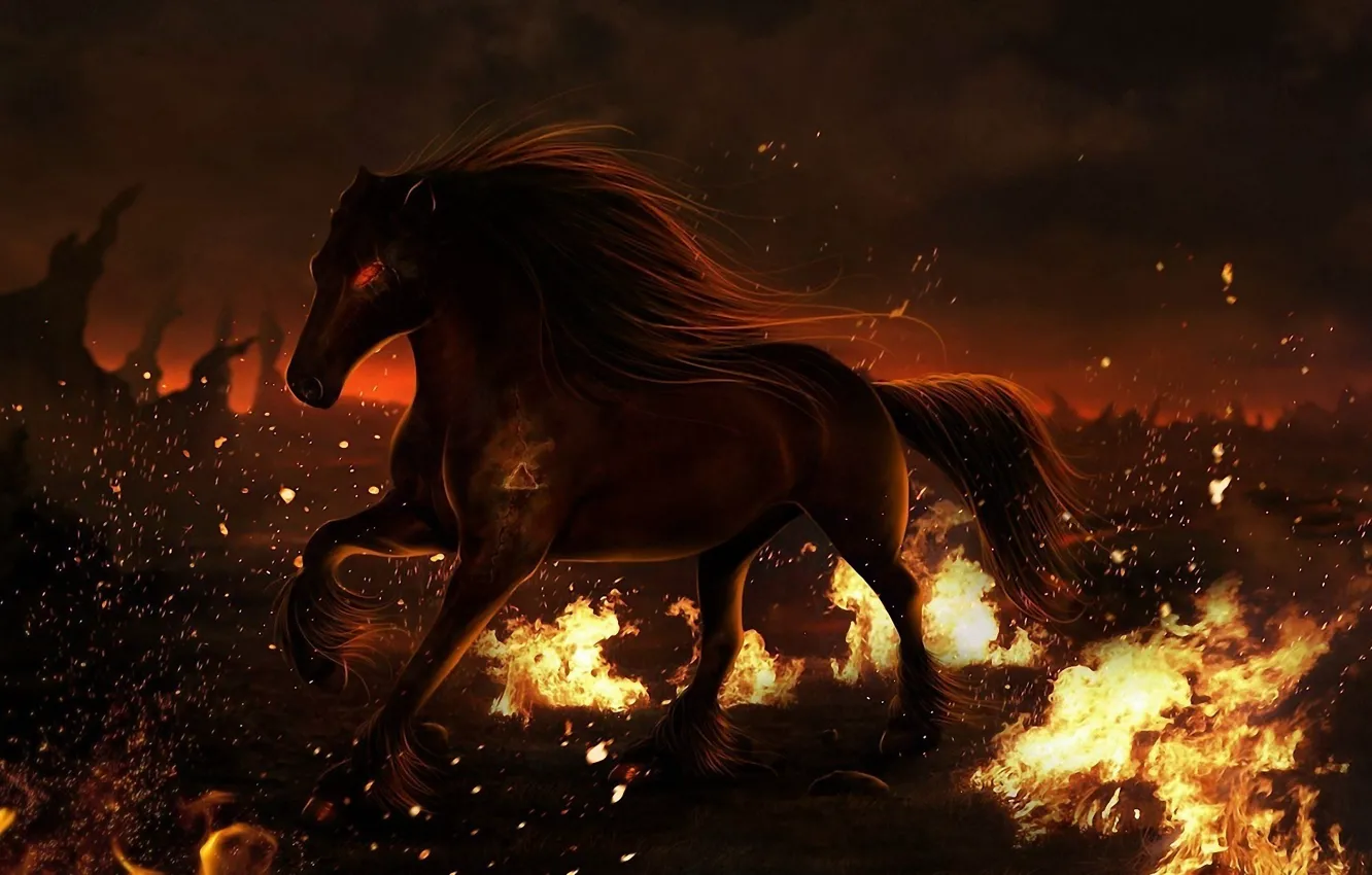 Photo wallpaper fire, animal, horse, horse, mane, Fiction, hooves