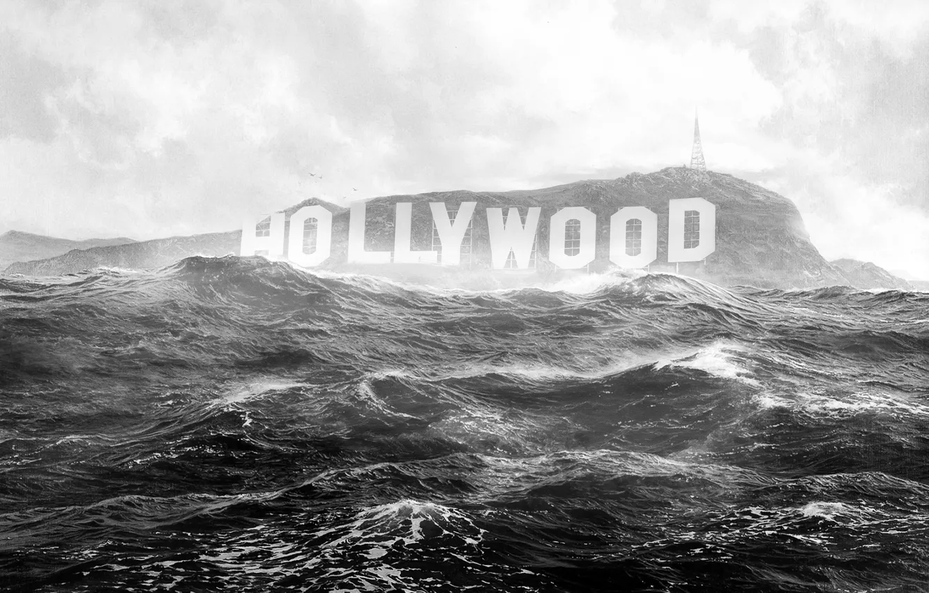 Photo wallpaper flood, Hollywood, the flood, the end of the world, Hollywood Sign