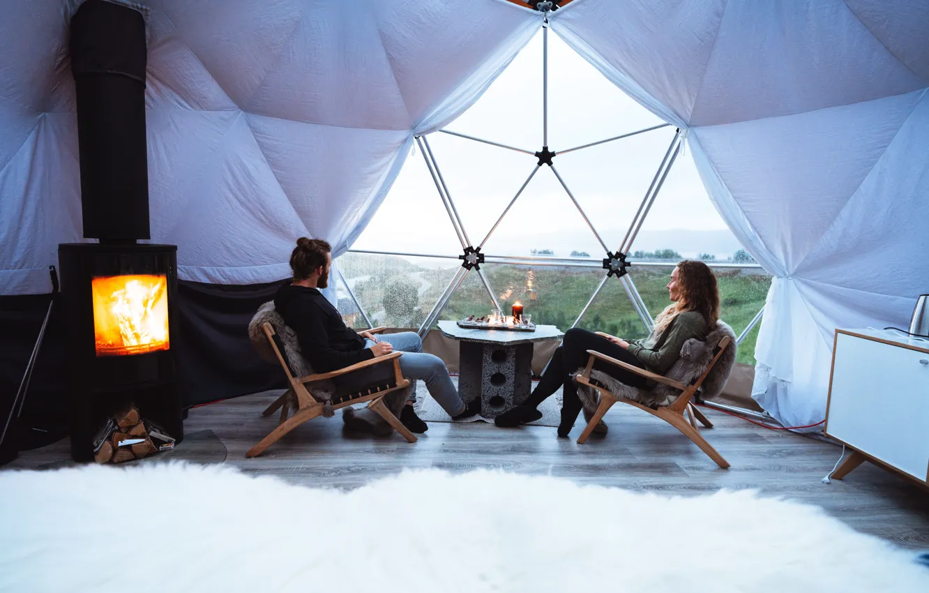 Photo wallpaper nature, woman, Norway, male, two, nature, Norway, polar lights