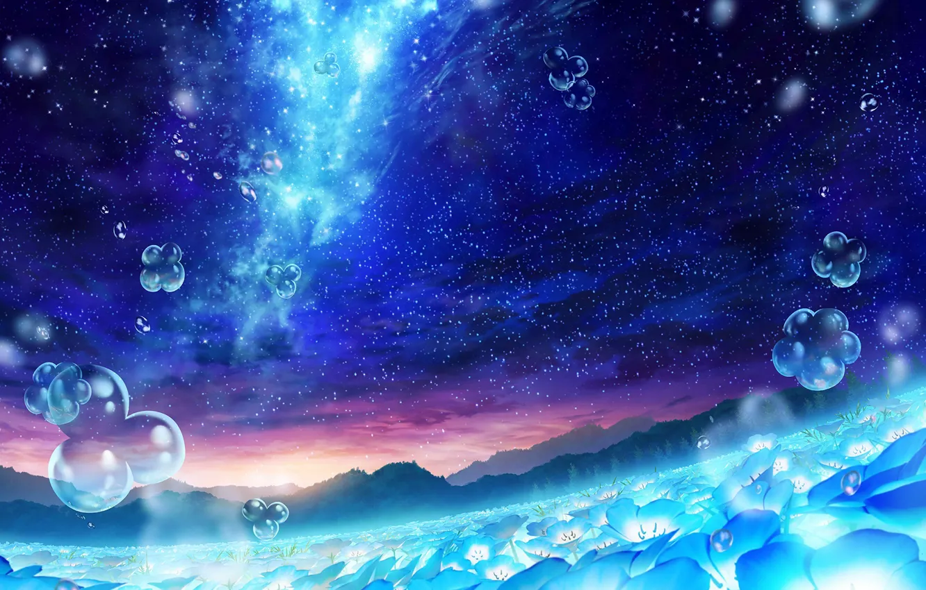 Photo wallpaper the sky, night, nature, bubbles, nemophila