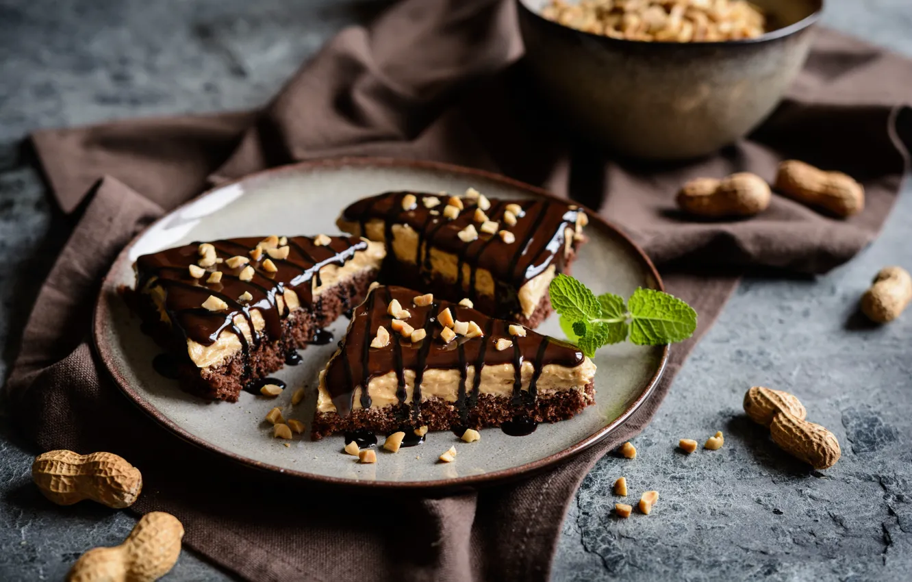 Photo wallpaper cake, nuts, cream, dessert, chocolate, glaze, peanuts