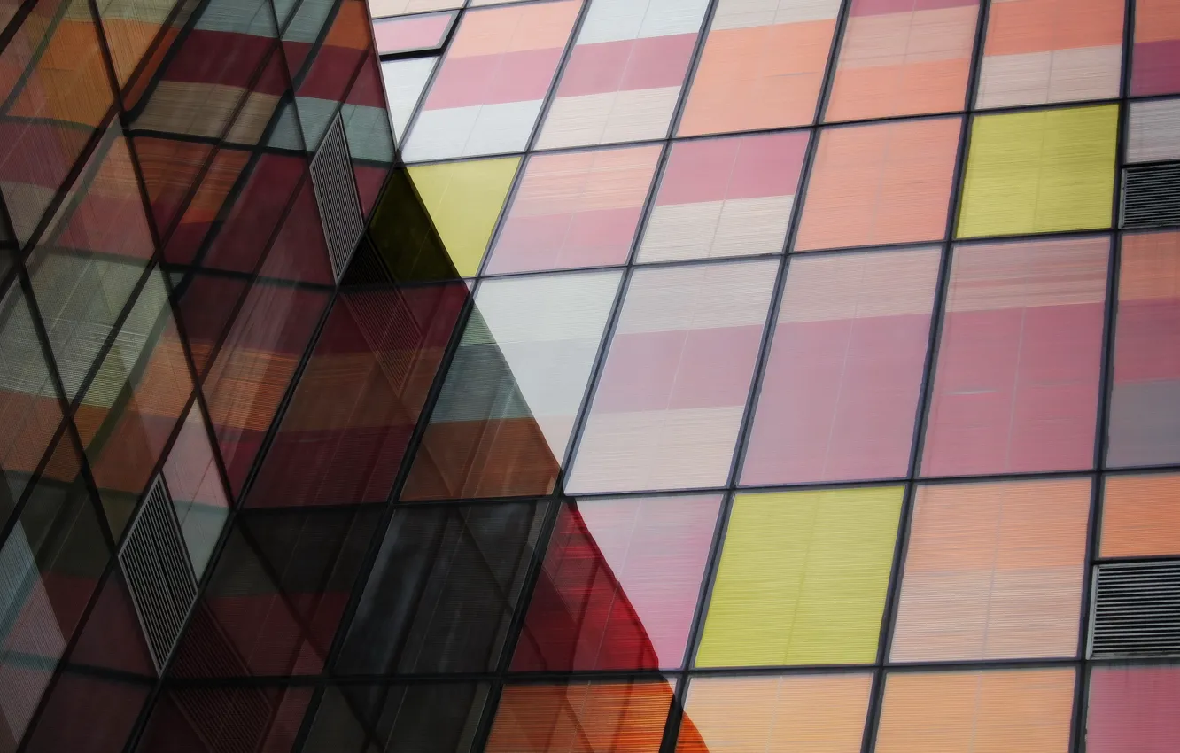 Photo wallpaper glass, reflection, building, shadow, colorful, blinds