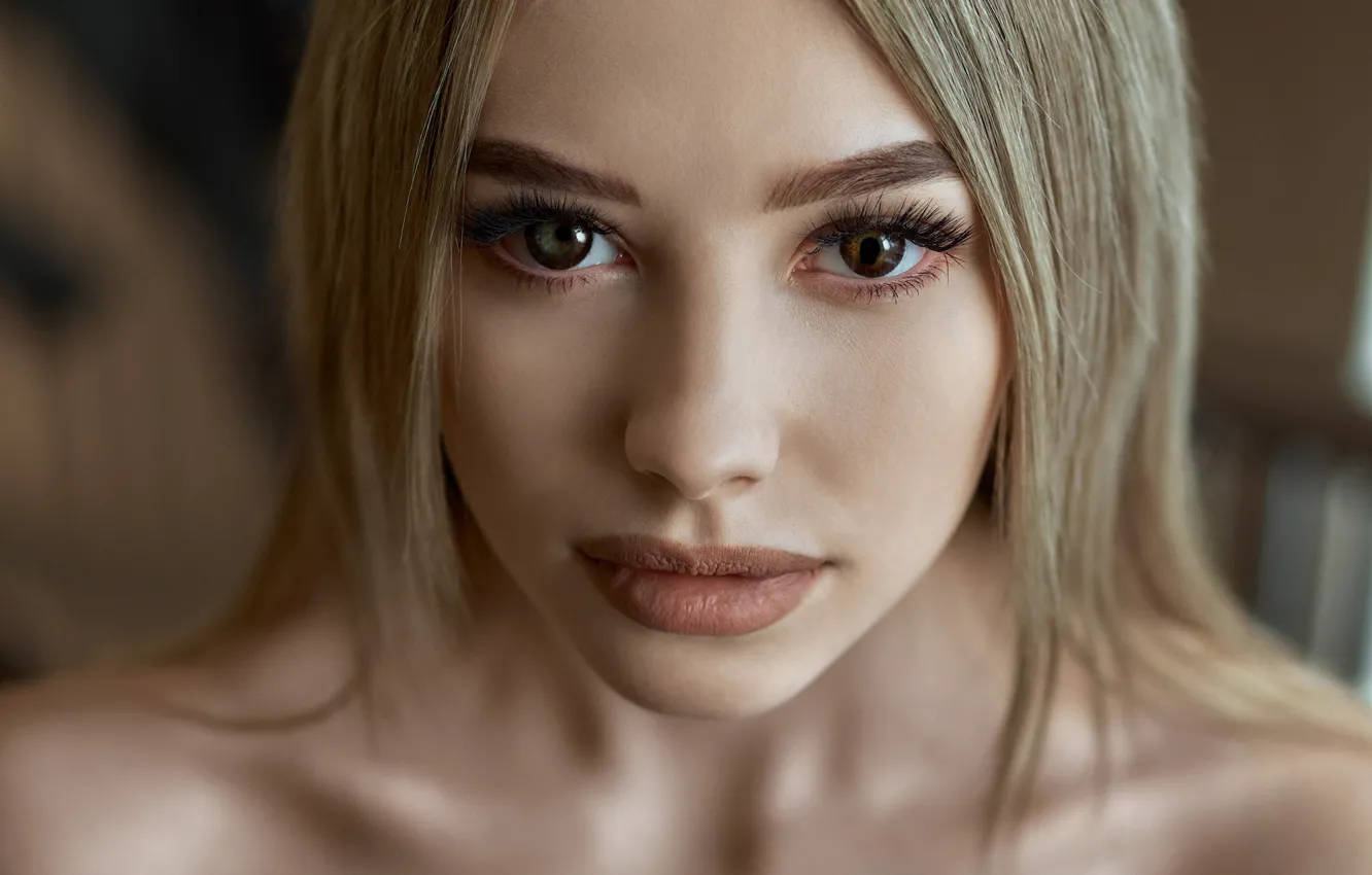 Photo wallpaper look, close-up, face, model, portrait, makeup, hairstyle, blonde