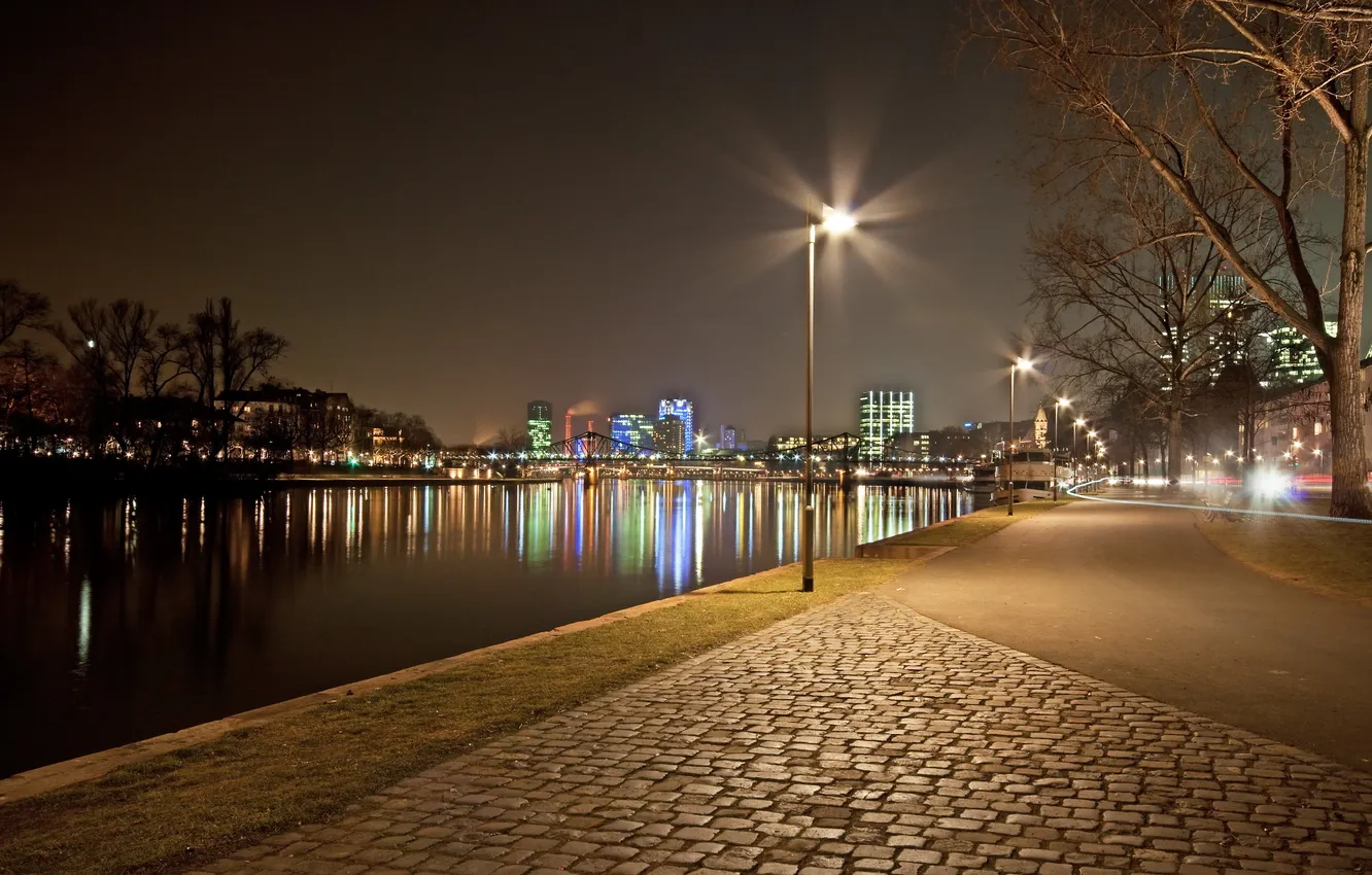 Photo wallpaper light, night, the city, river, lamp
