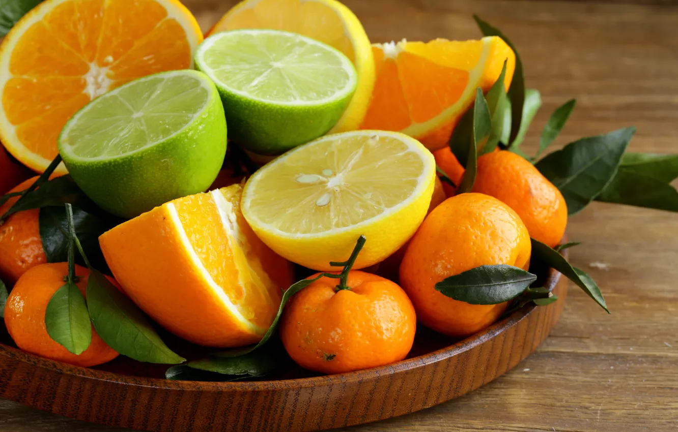Photo wallpaper oranges, lime, citrus, lemons, tangerines