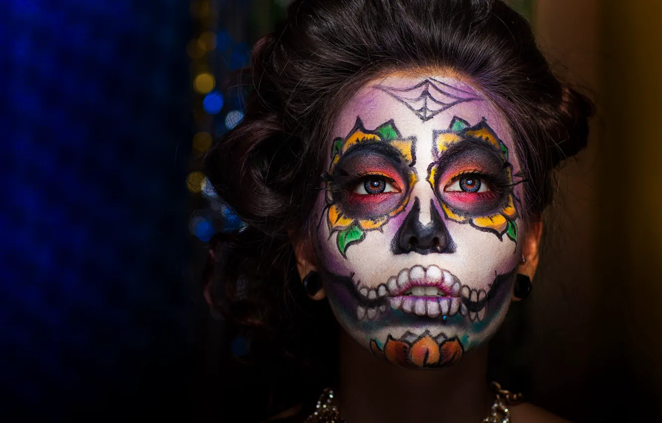Photo wallpaper girl, face, style, paint, day of the dead, day of the dead